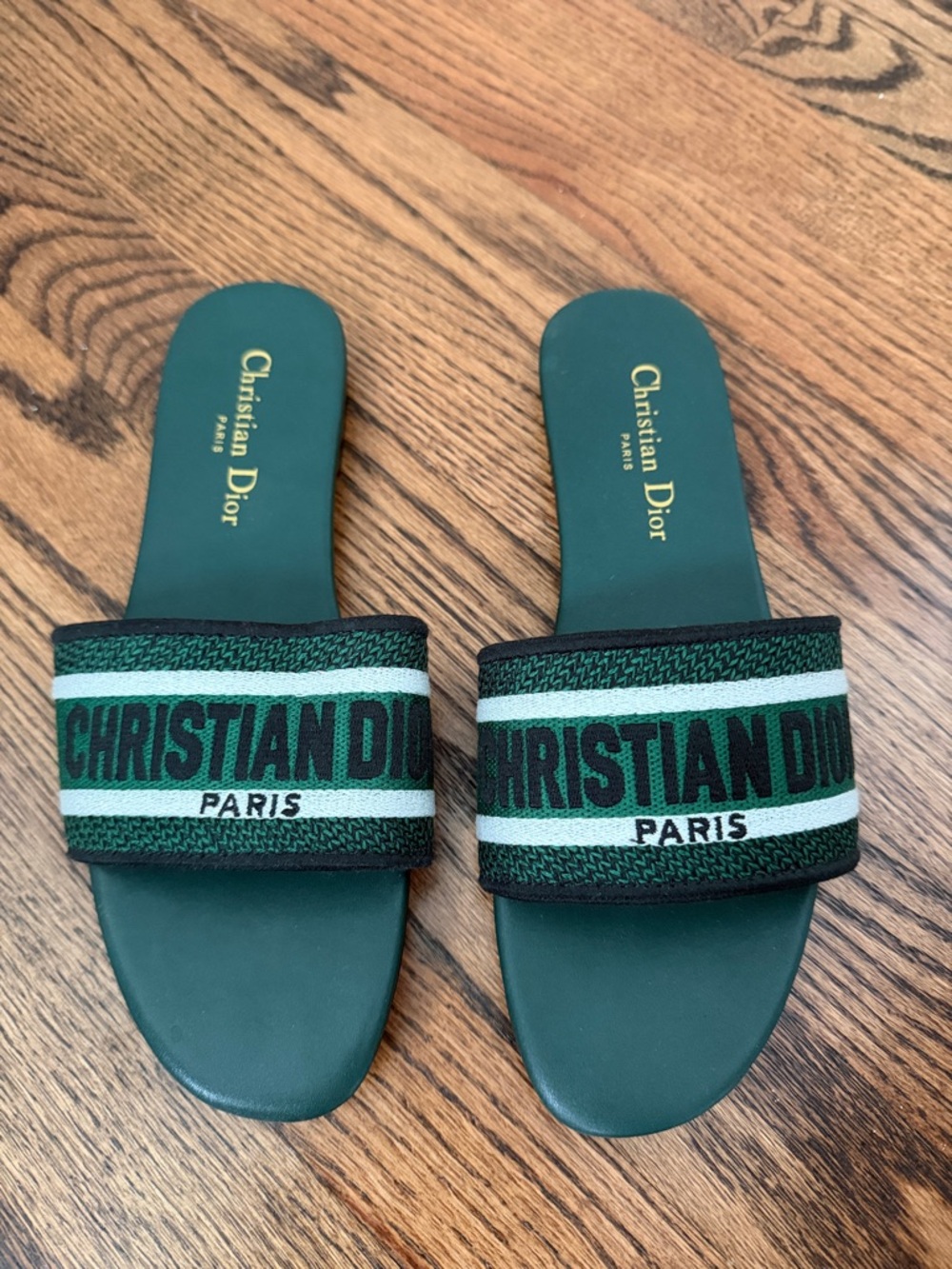 Christian Dior Green Logo Slide Sandals